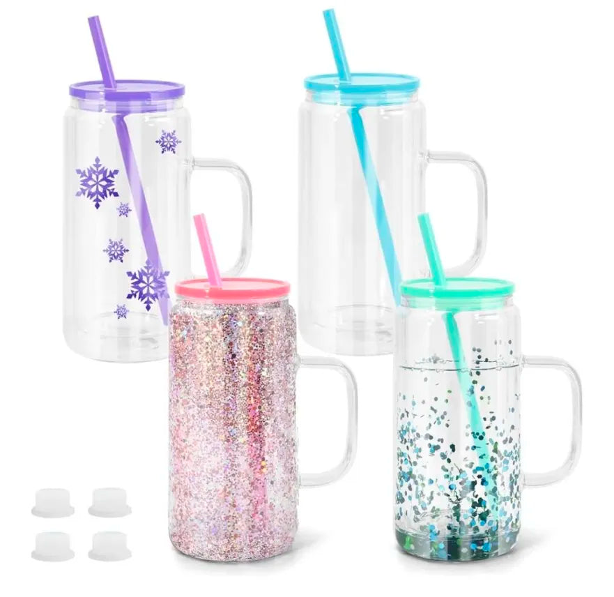 16 oz glass snowglobe tumblers with handles