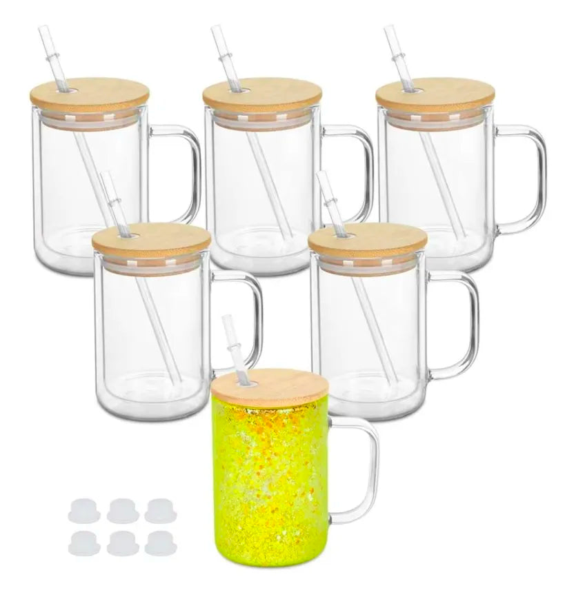 15 oz glass snowglobe mug with handle